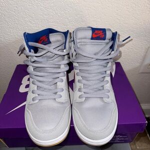 Nike SB Dunk Metz Light Gray and Red High-Tops